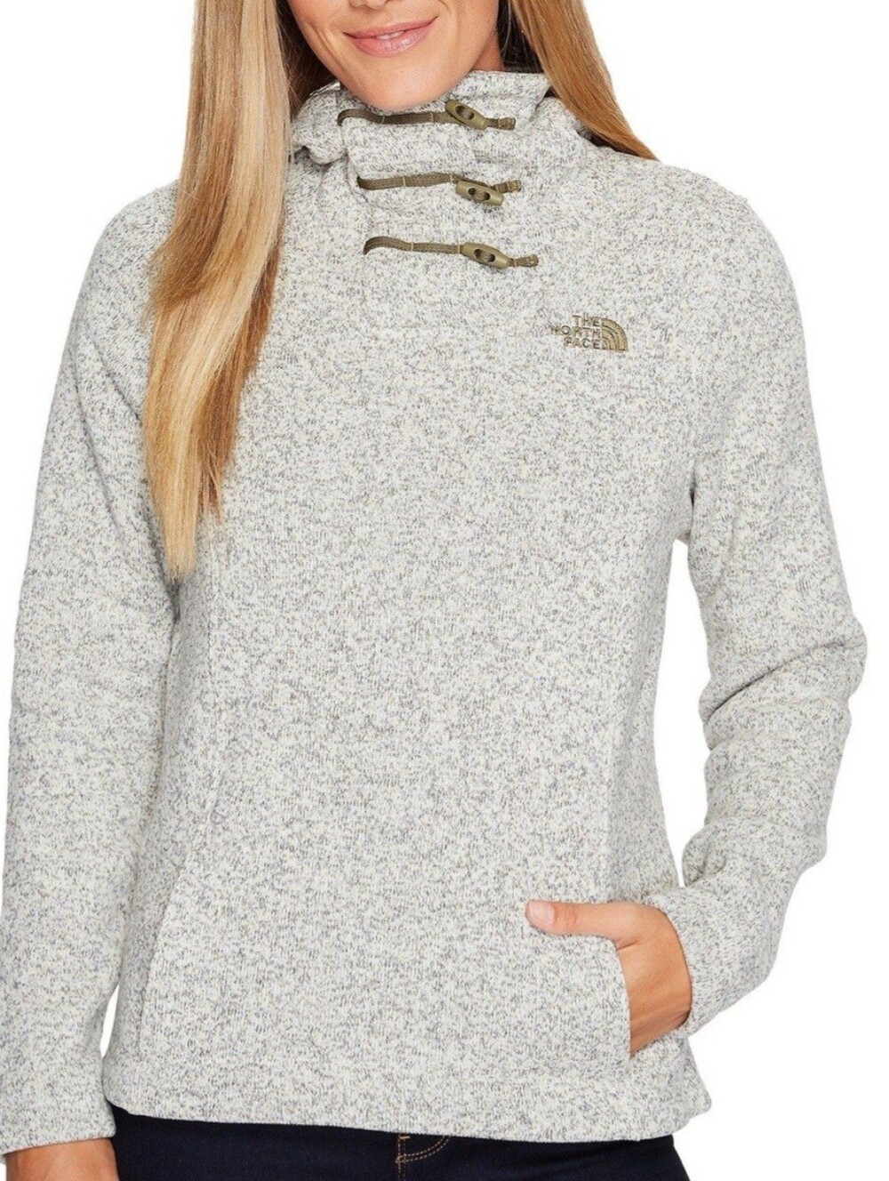 The North Face Crescent Hoodie XS Speckled Gray Toggle Button Pockets Logo Cozy